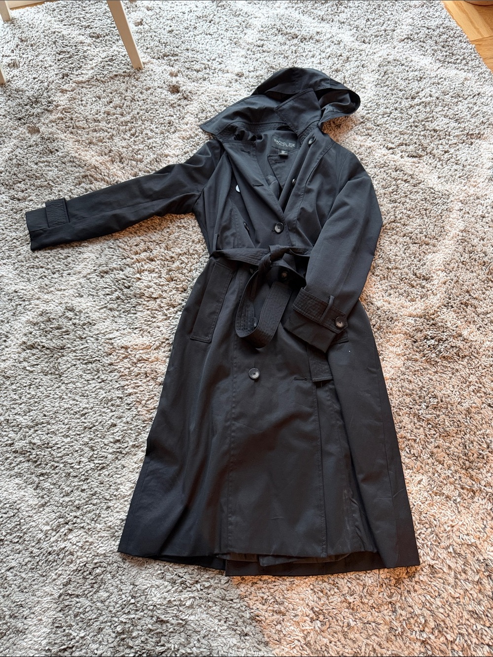 Rachel Zoe Black Hooded Trench Coat Medium